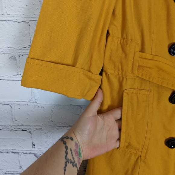 Dressup Mustard Gold Canvas Trench Coat Jacket L - Picture 4 of 13
